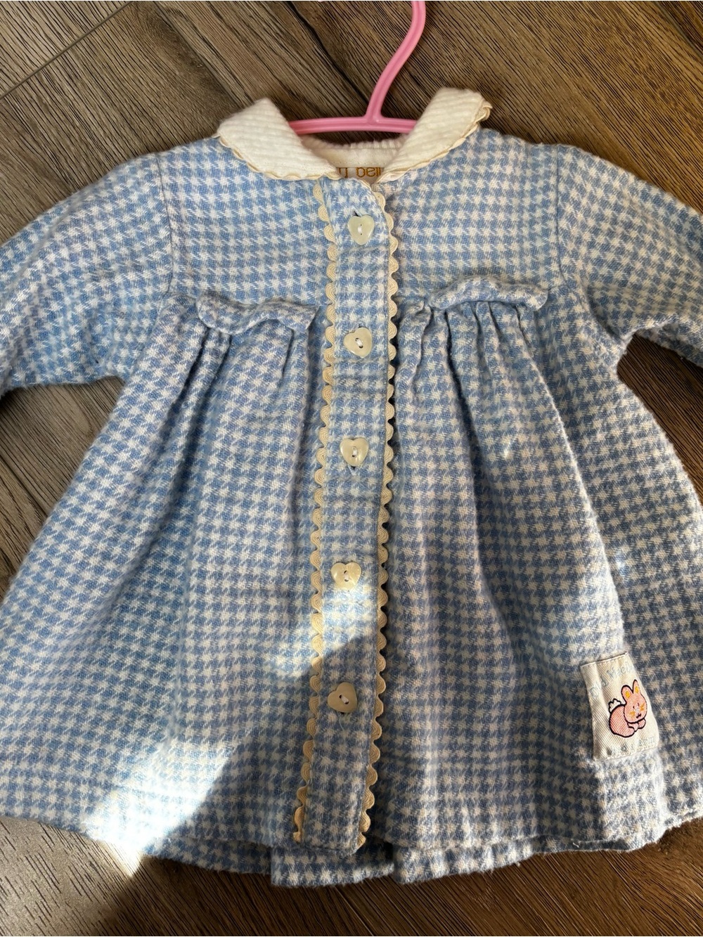 Vintage Baby Deleya Newborn Blue & Cream Houndstooth Dress